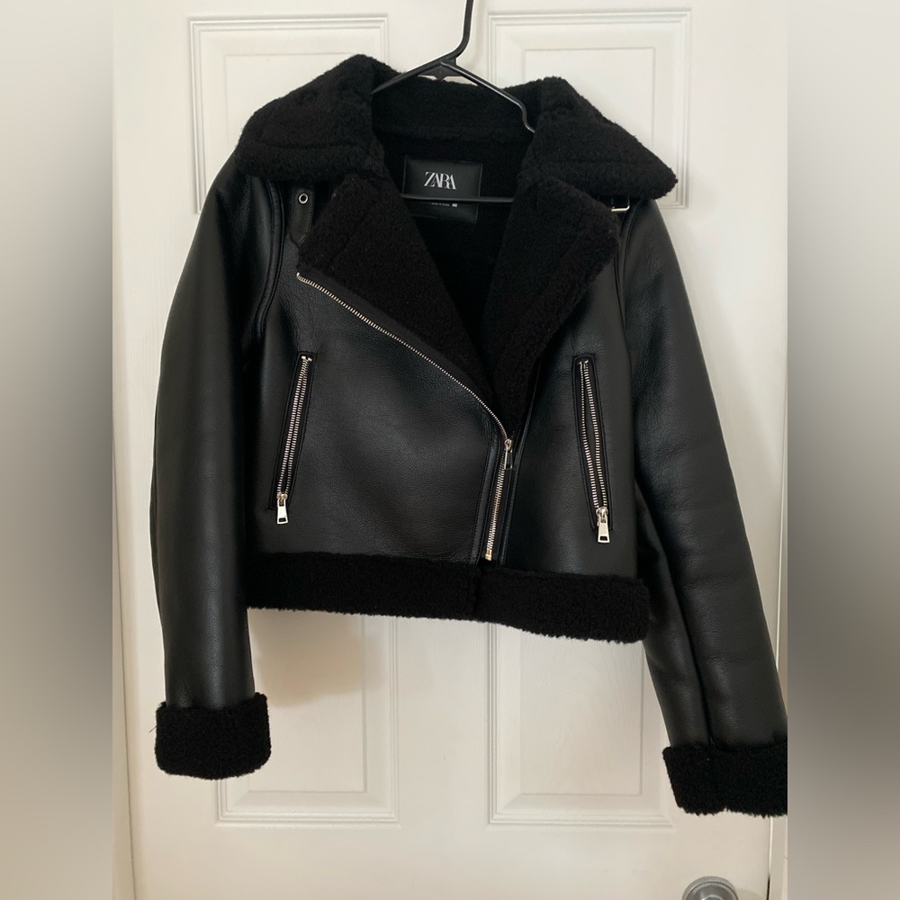 Zara fur lined leather jacket